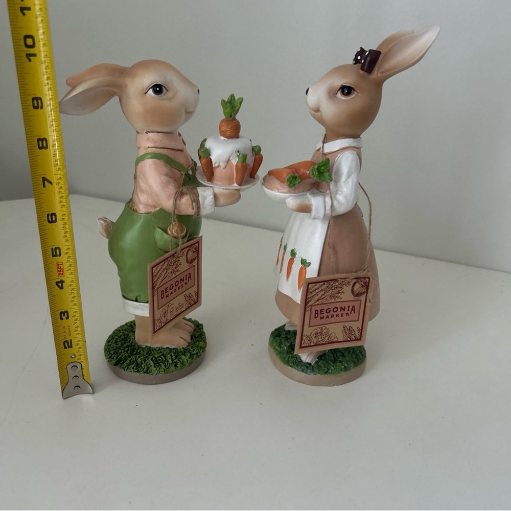 Easter Bunny Rabbit w Carrots Figurine Set- Farmers Primitive Style Peter Rabbit - Picture 10 of 13